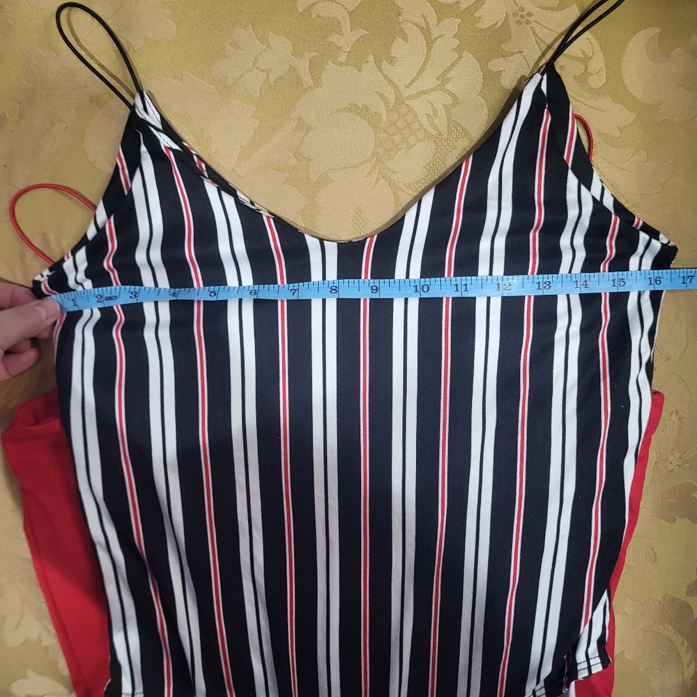 Set Of 2 Gaze Soft Red & Black Spaghetti Strap Bodysuits Sz M - Picture 6 of 10